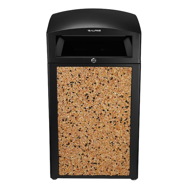 Alpine Industries 40 Gal. Steel All-Weather Stone Panel Outdoor Commercial Trash Can, Lid 471-40-STO - main